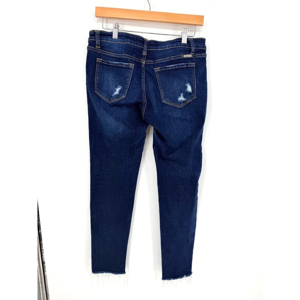 Kancan Distressed Skinny Jeans 9/28 Dark Wash Raw‎ Hem Edgy Streetwear KC6050LD